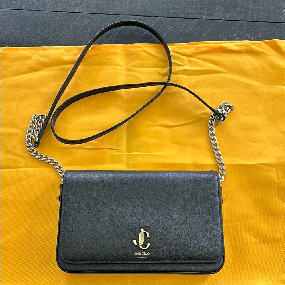 Jimmy Choo Black and Gold Crossbody Bag with Structured Design